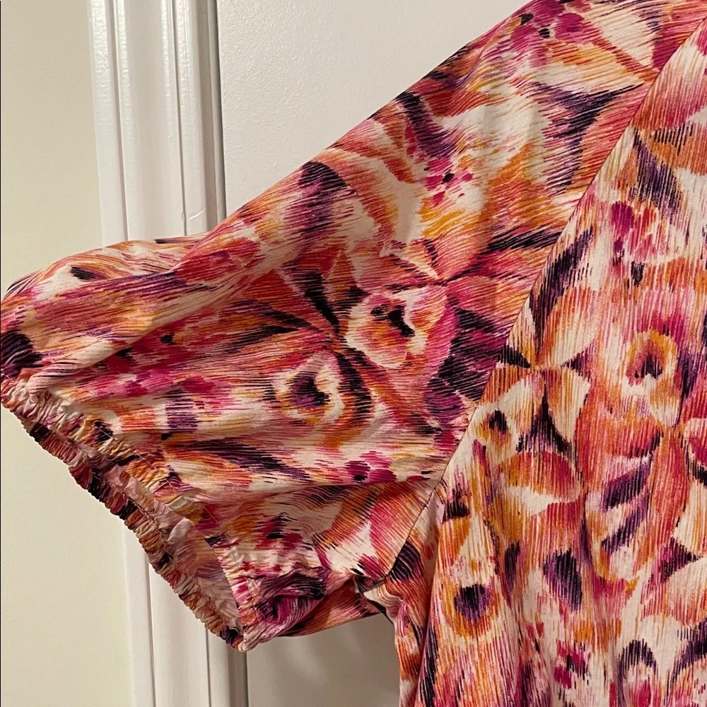 CeCe Vibrant Pink and Orange Tiered Short Sleeve Dress 2X - Picture 4 of 6